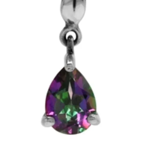 Mystic Fire Topaz Sterling Silver .79 Carat Pear Cut Leaf Drop Pendant (NWT) - Picture 5 of 11
